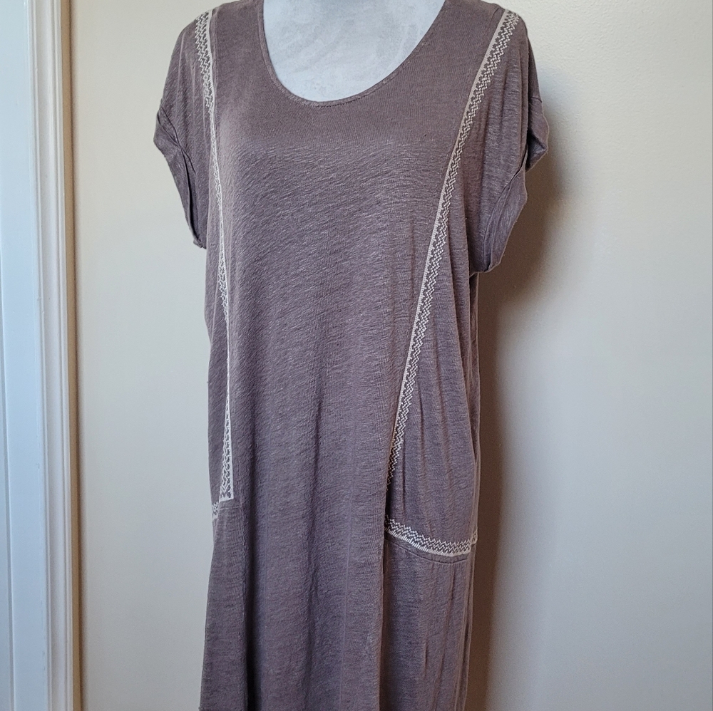 Garnet Hill Organic Slub Linen Embroidered Dress, Size M